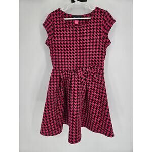 Children's Place Pink Black Herringbone Dress Bow Fit & Flare Girls M 7/8
